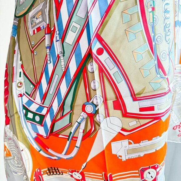 Silk Twill Geometric Print Colourful Hand Rolled Square Scarf - Picture 5 of 10